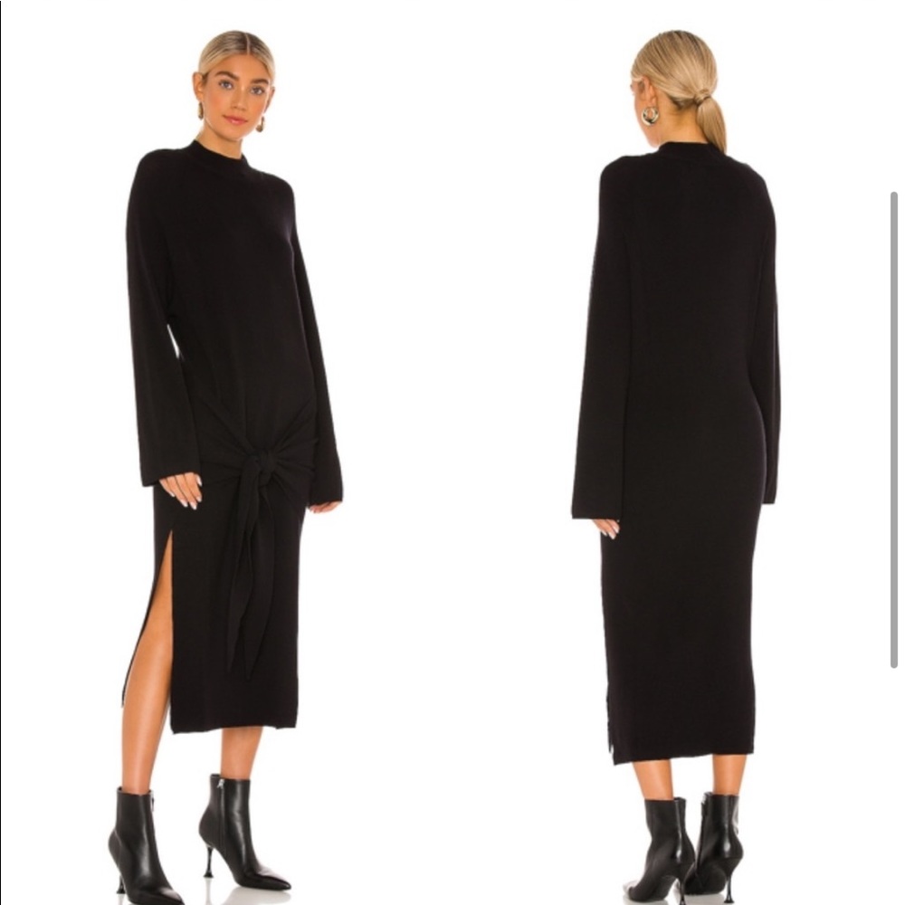 SNDYS NWT Tied Up Ribbed Long Sleeve Knit Midi Dress in Black